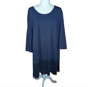 Ulla Popken Navy Fringe Dress Plus Size Crew Neck Slip On Sz 24/26